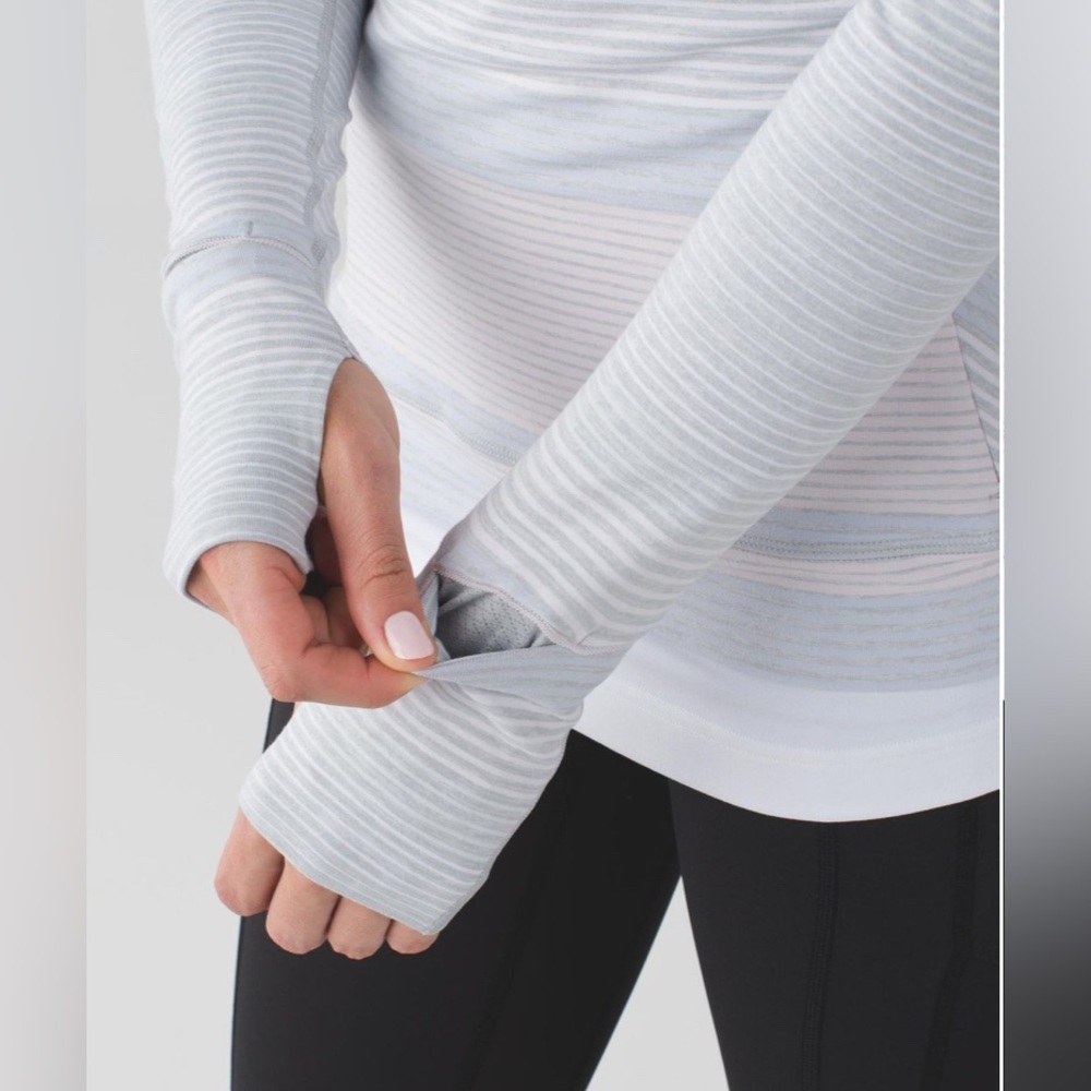 lululemon | size 10 gray and white striped Think Fast Long Sleeve - Picture 3 of 10